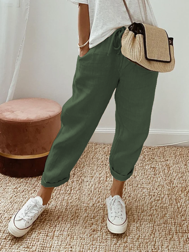 Loose Plain Casual Cotton Pants WX111