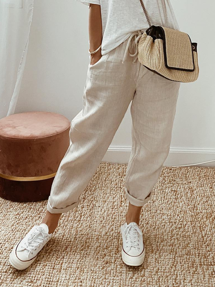 Loose Plain Casual Cotton Pants WX111