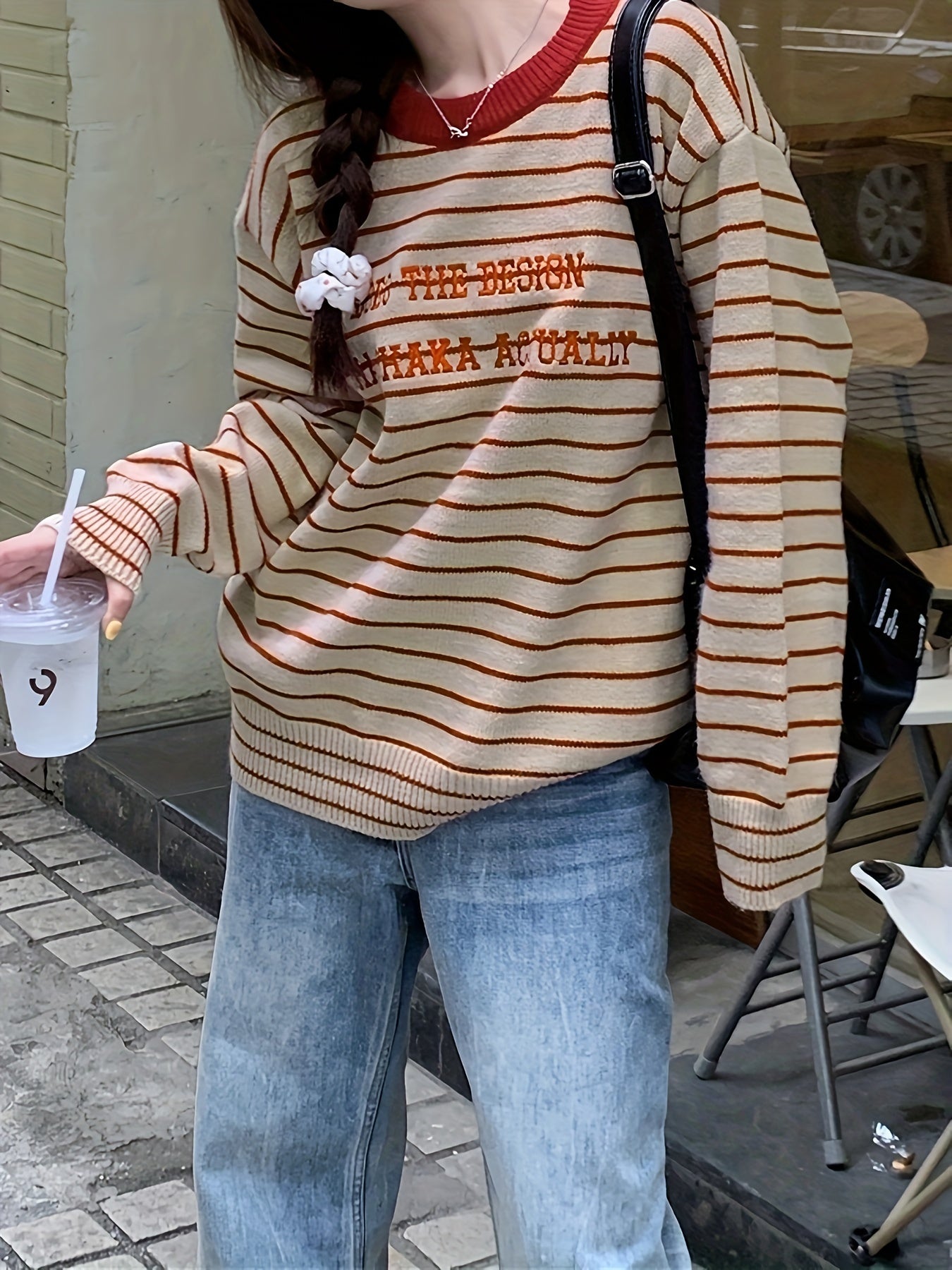 Letter Pattern Striped Pullover Sweater KR9143 Furdela