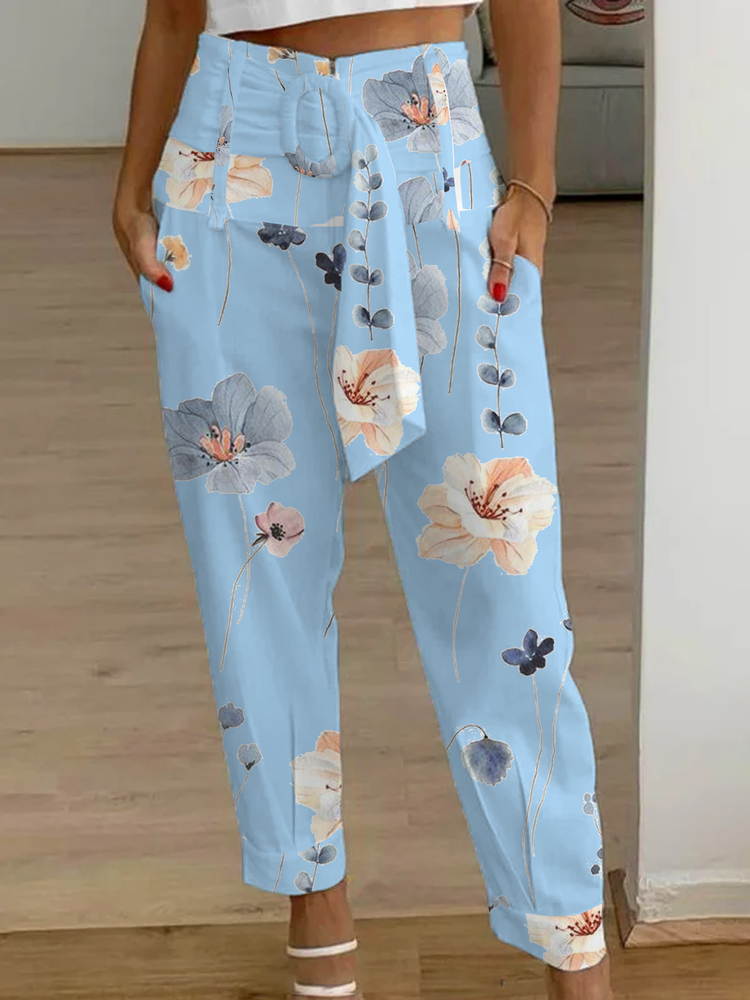 Casual Floral Loose Cargo Pants WX114
