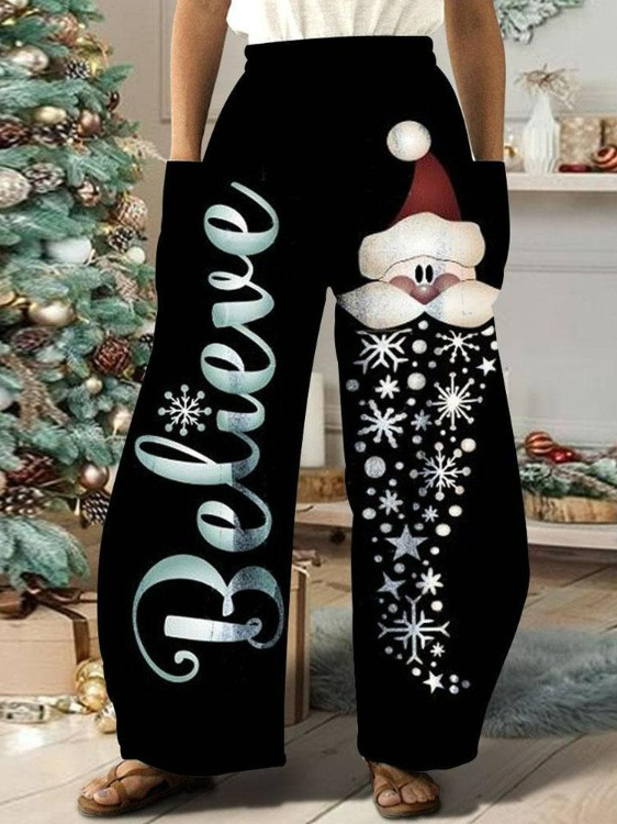 Women's Loose Casual Pants Christmas Letters and Santa Claus Printed WK83
