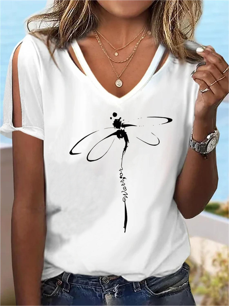 Loose Split Sleeves Casual Jersey Printing T-Shirt QH83