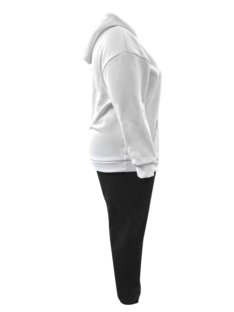 Plus Size Lip Letter Print Kangaroo Pocket Tracksuit Set BO1113