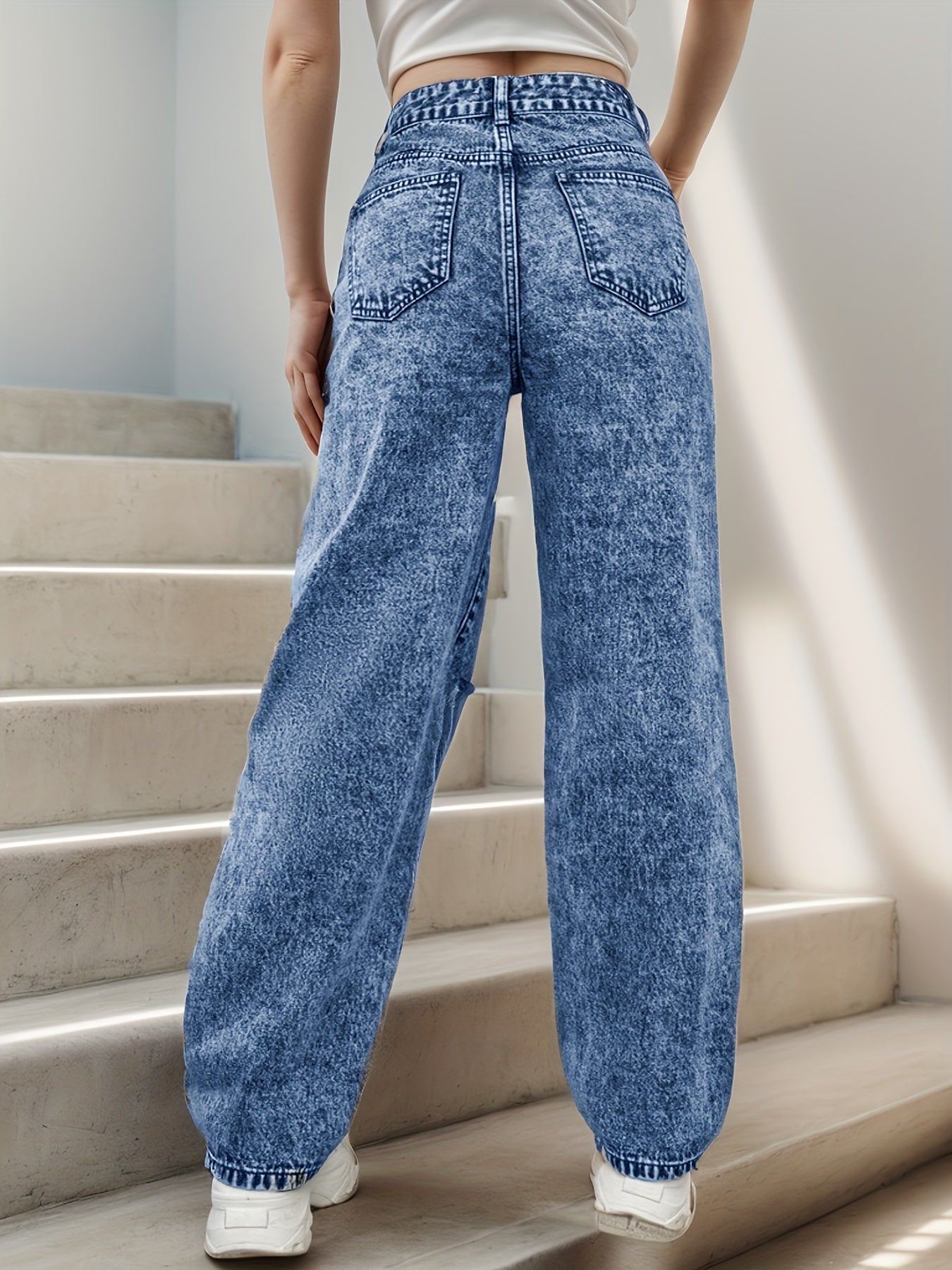 Ripped Holes Washed Straight Jeans TY6521 Furdela