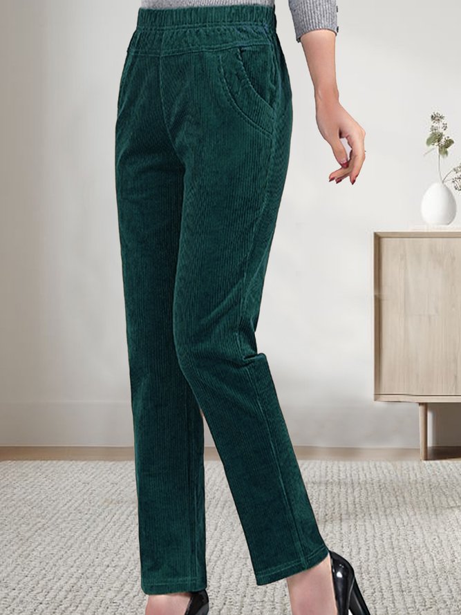 Women Plain Corduroy Elastic Waist Pocket Loose Turnip Pants WD108