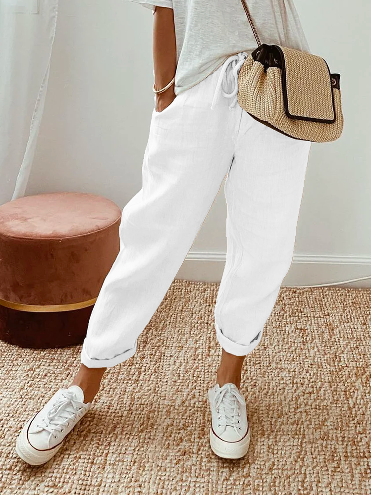 Loose Plain Casual Cotton Pants WX111