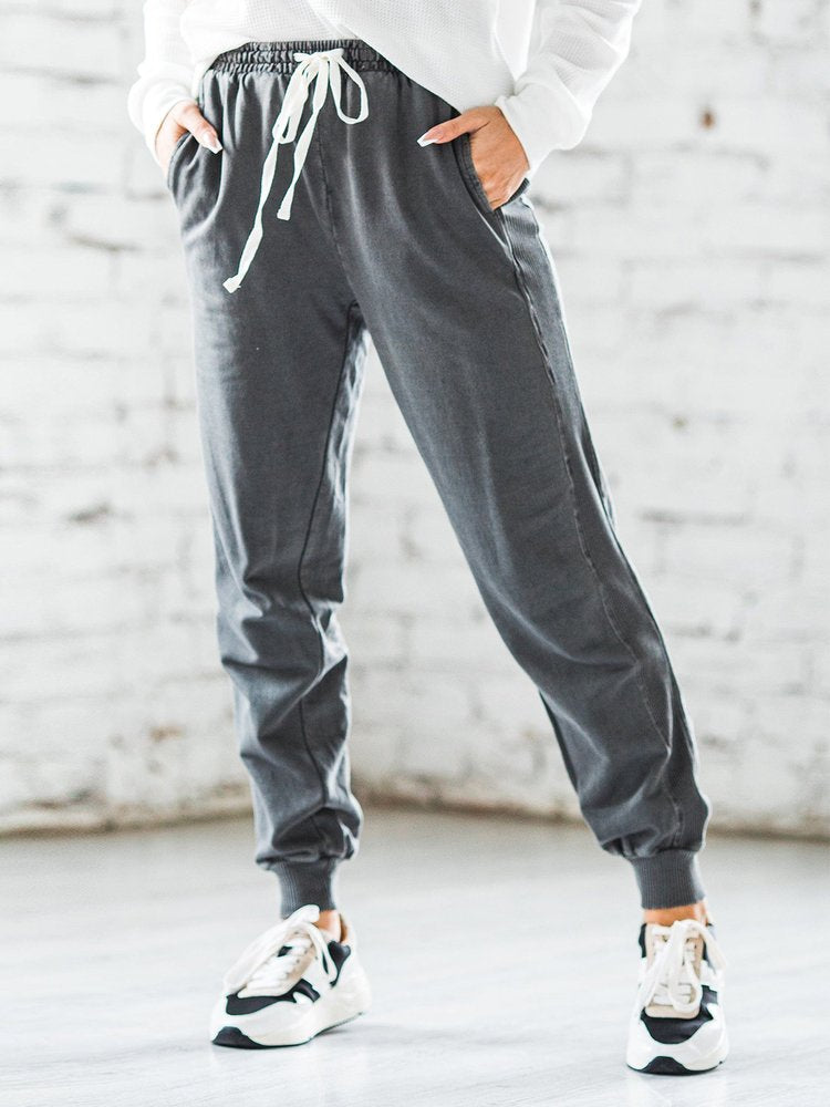 Plain Loose Casual Drawstring Pants QS80
