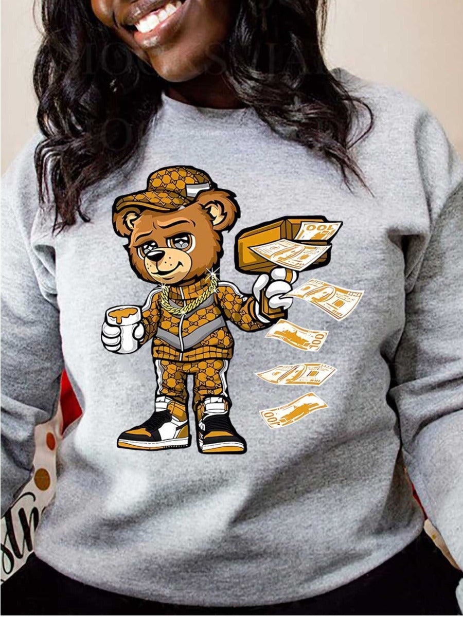 Plus Size Cartoon Money Print Sweatshirt AR50143