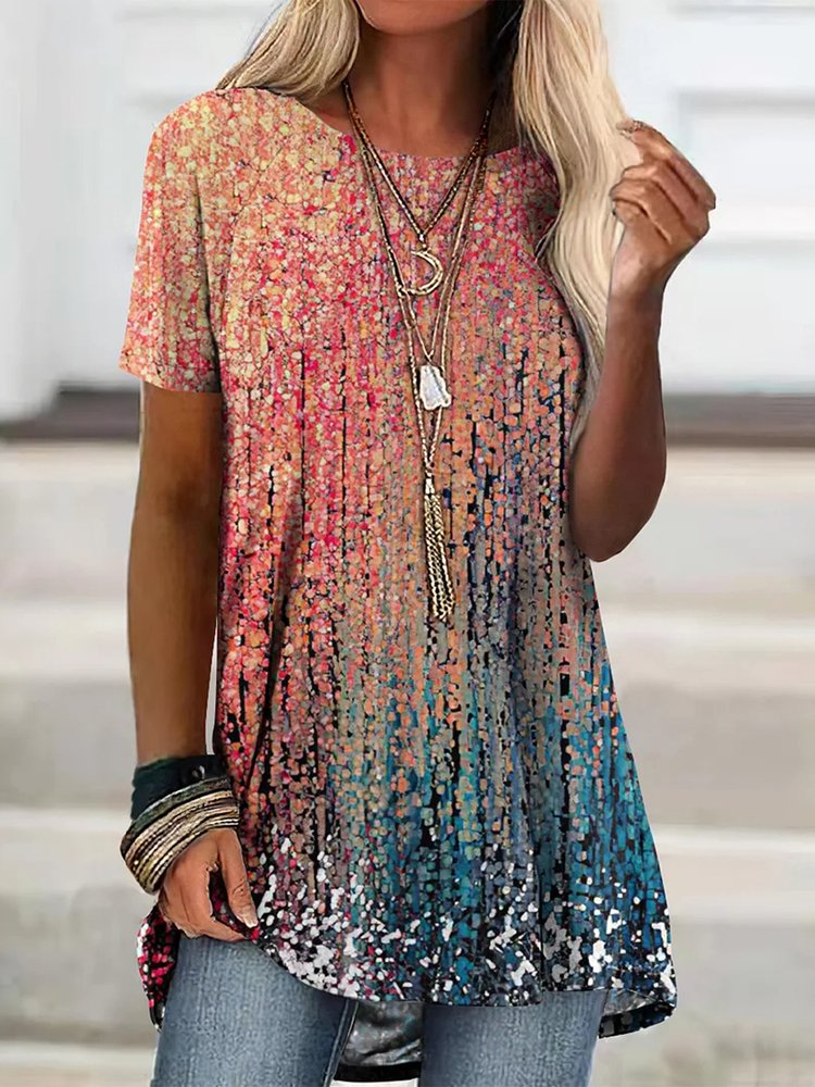 Crew Neck Casual Ombre Shirt QZ118