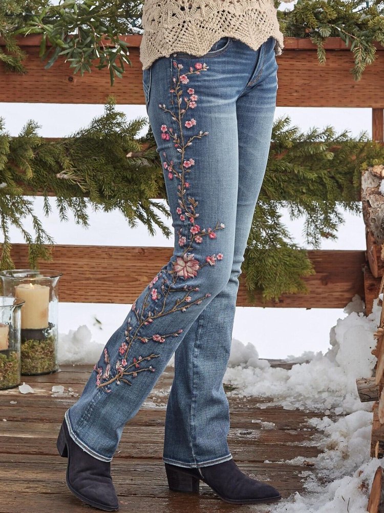 Casual Floral Denim Jeans WK95