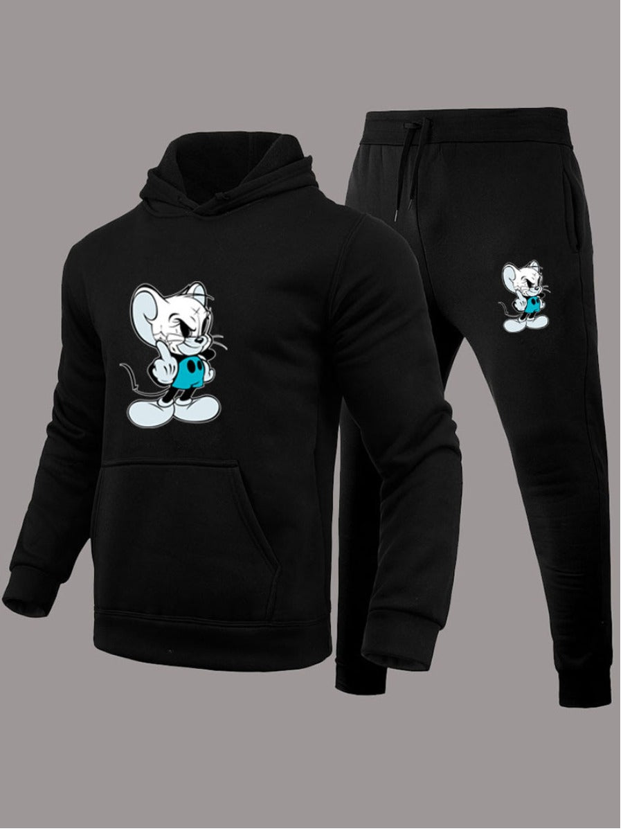 Men Cartoon Print Kangaroo Pocket Tracksuit Set BO50115 Furdela