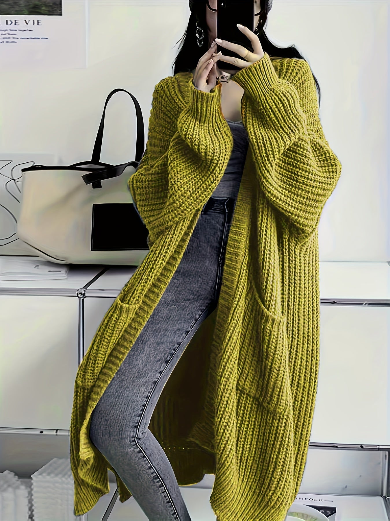 Solid Open Front Loose Knit Cardigan FJ3541 Furdela