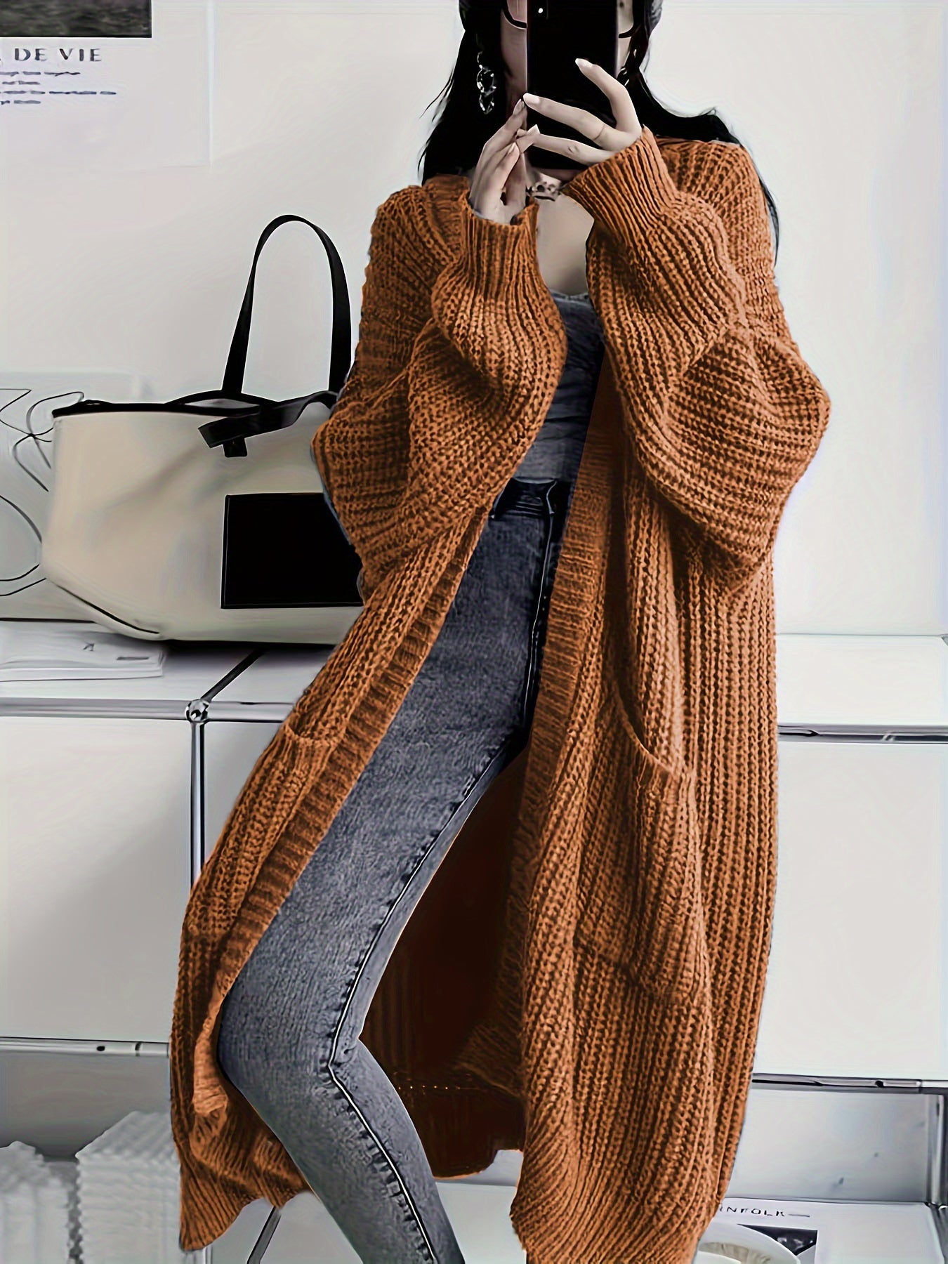Solid Open Front Loose Knit Cardigan FJ3541 Furdela