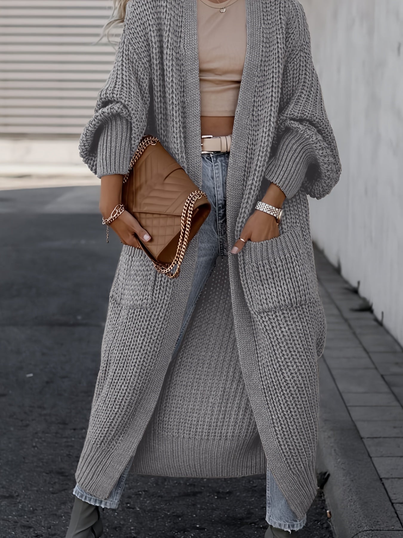 Solid Open Front Pocket Cardigan DN6321 Furdela