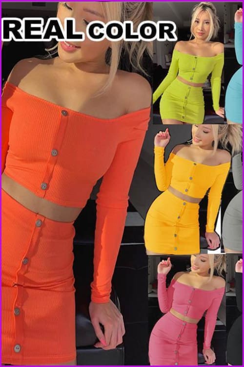 7 Colors Ribbed Strapless Two Piece Set F196 - Furdela