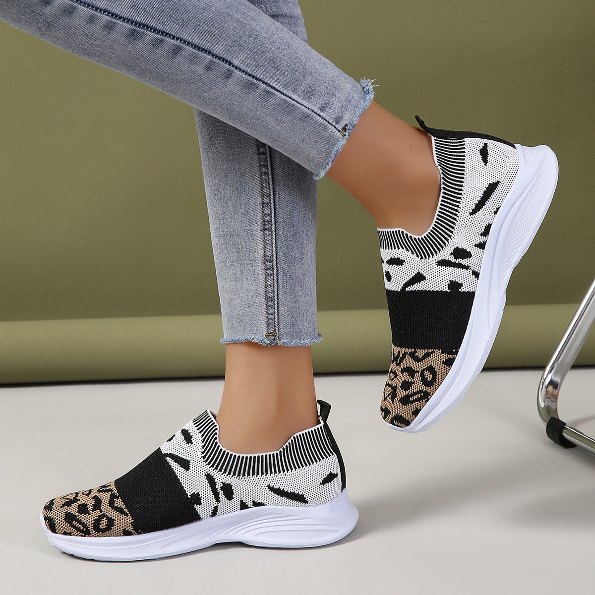 Women's Leopard Print Mesh Platform Sneakers, Breathable & Casual Running Shoes, Women's Footwear SE1027