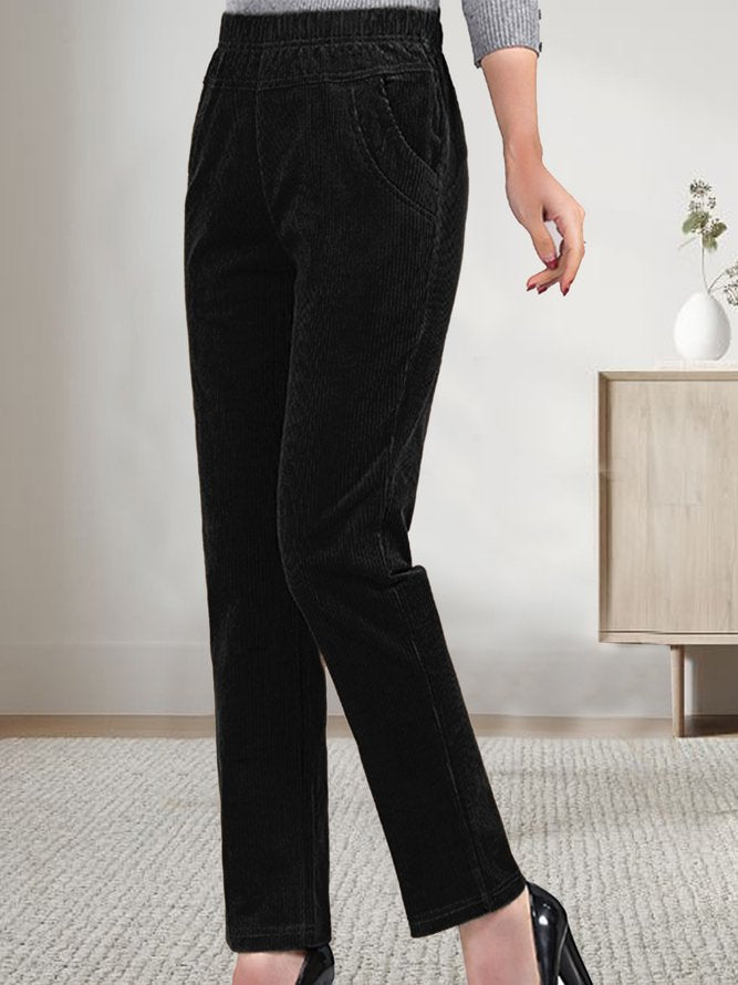 Women Plain Corduroy Elastic Waist Pocket Loose Turnip Pants WD108