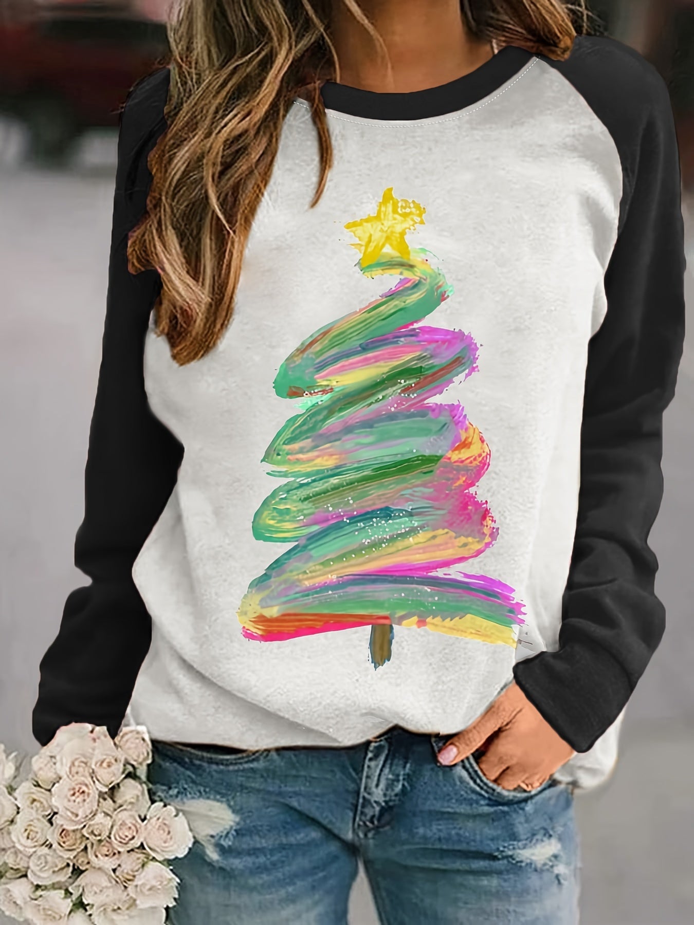 Christmas Tree Print Pullover Sweatshirt RK6301 Furdela