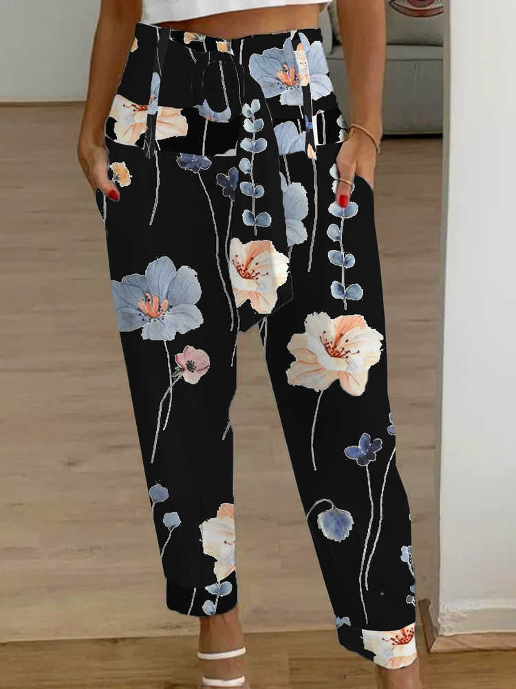 Casual Floral Loose Cargo Pants WX114