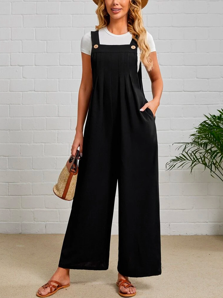 Loose Buttoned Casual Linen Bib Pants QN64