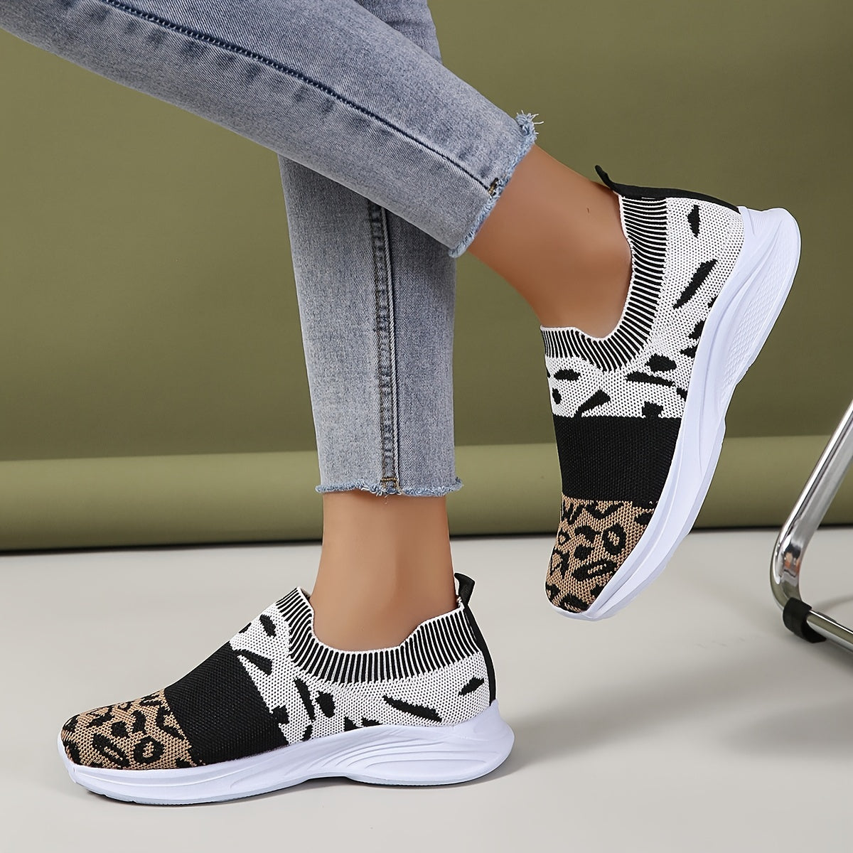 Women's Leopard Print Mesh Platform Sneakers, Breathable & Casual Running Shoes, Women's Footwear SE1027