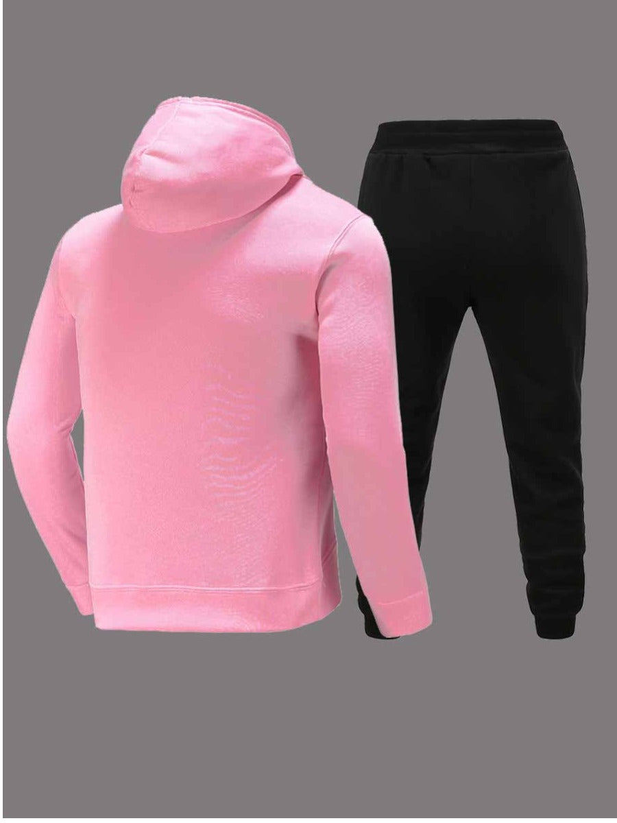 Cartoon Letter Print Kangaroo Pocket Tracksuit Set AR5034