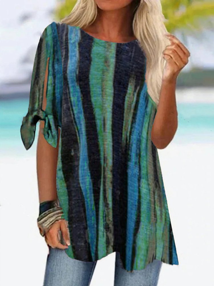 Crew Neck Casual Color Block Loose T-Shirt cc191
