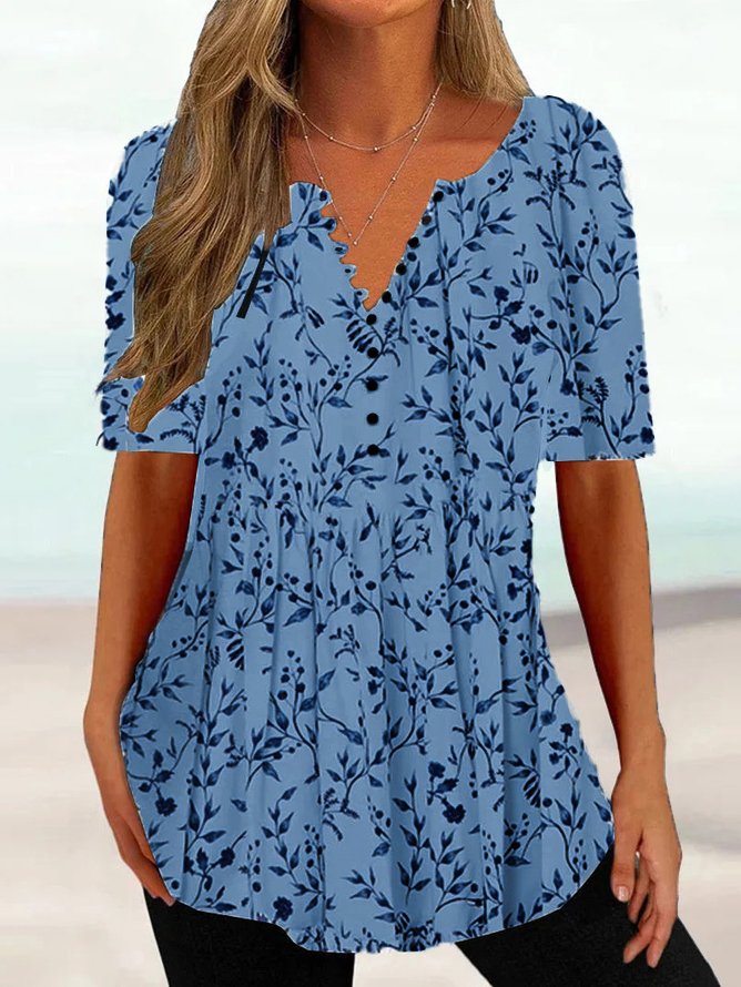 Women's Summer Tunics V Neck Regular Fit Casual Floral Shirt mm247