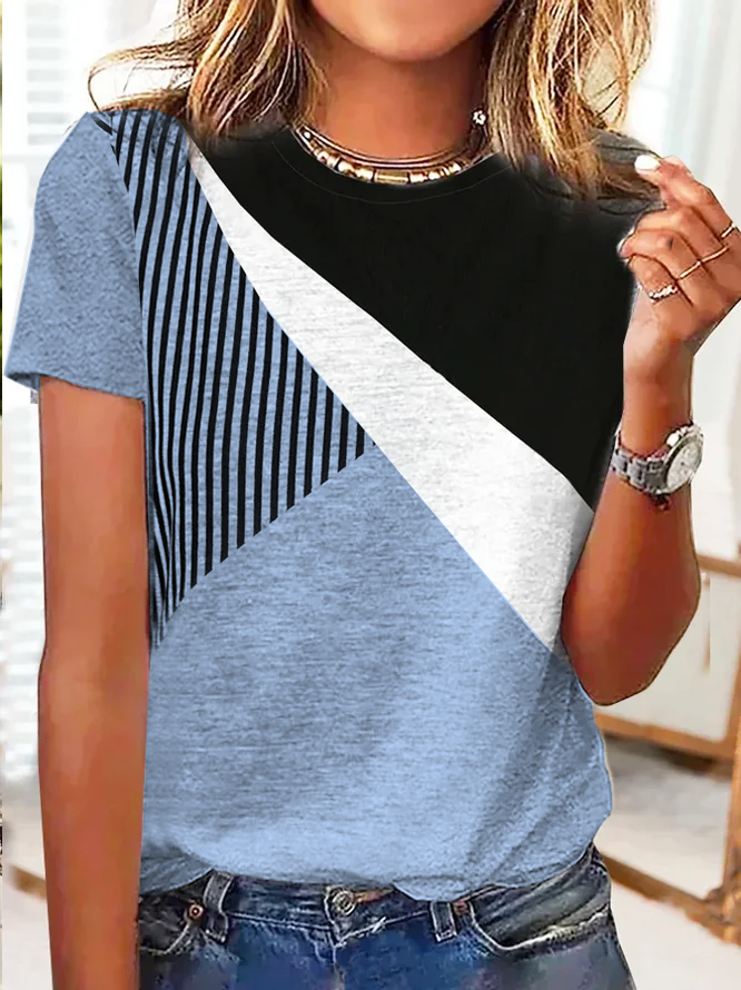 Jersey Casual Striped T-Shirt cc154