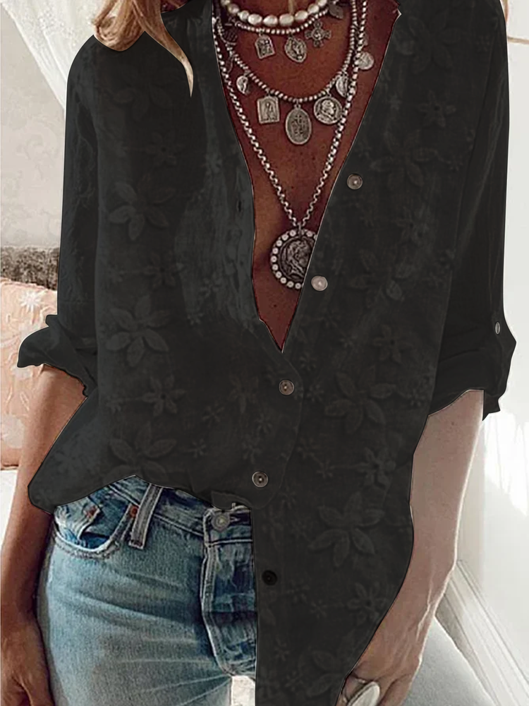 Women's Lace Stitching Cotton Linen Long Sleeve Shirt mm299