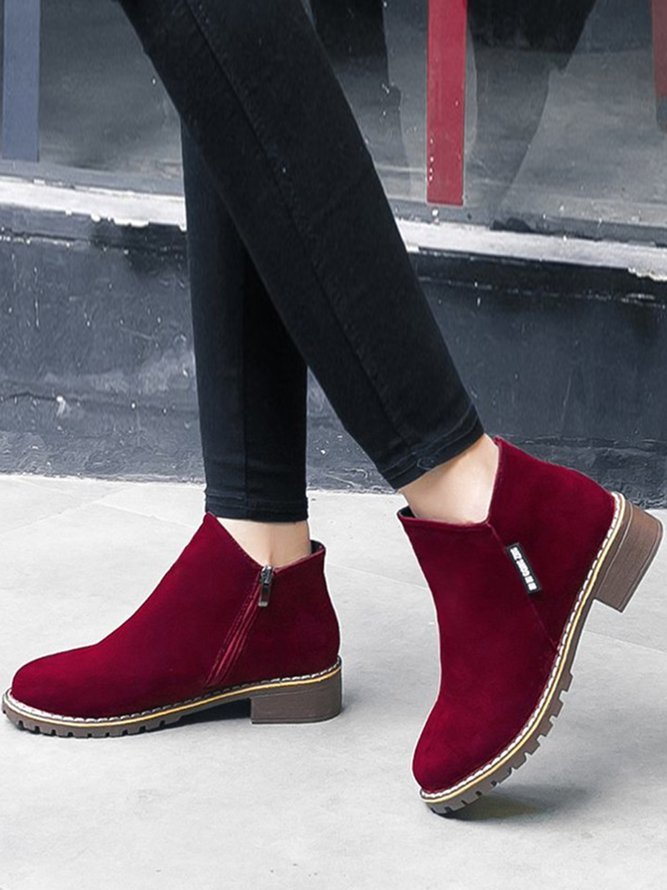 Women British Style Urban Round Toe Comfortable Zip Chunky Heel Low Heel Boots PJ56 - Furdela