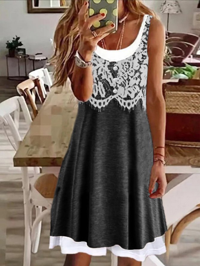 Plain Crew Neck Casual Short sleeve Knit Dress WE113