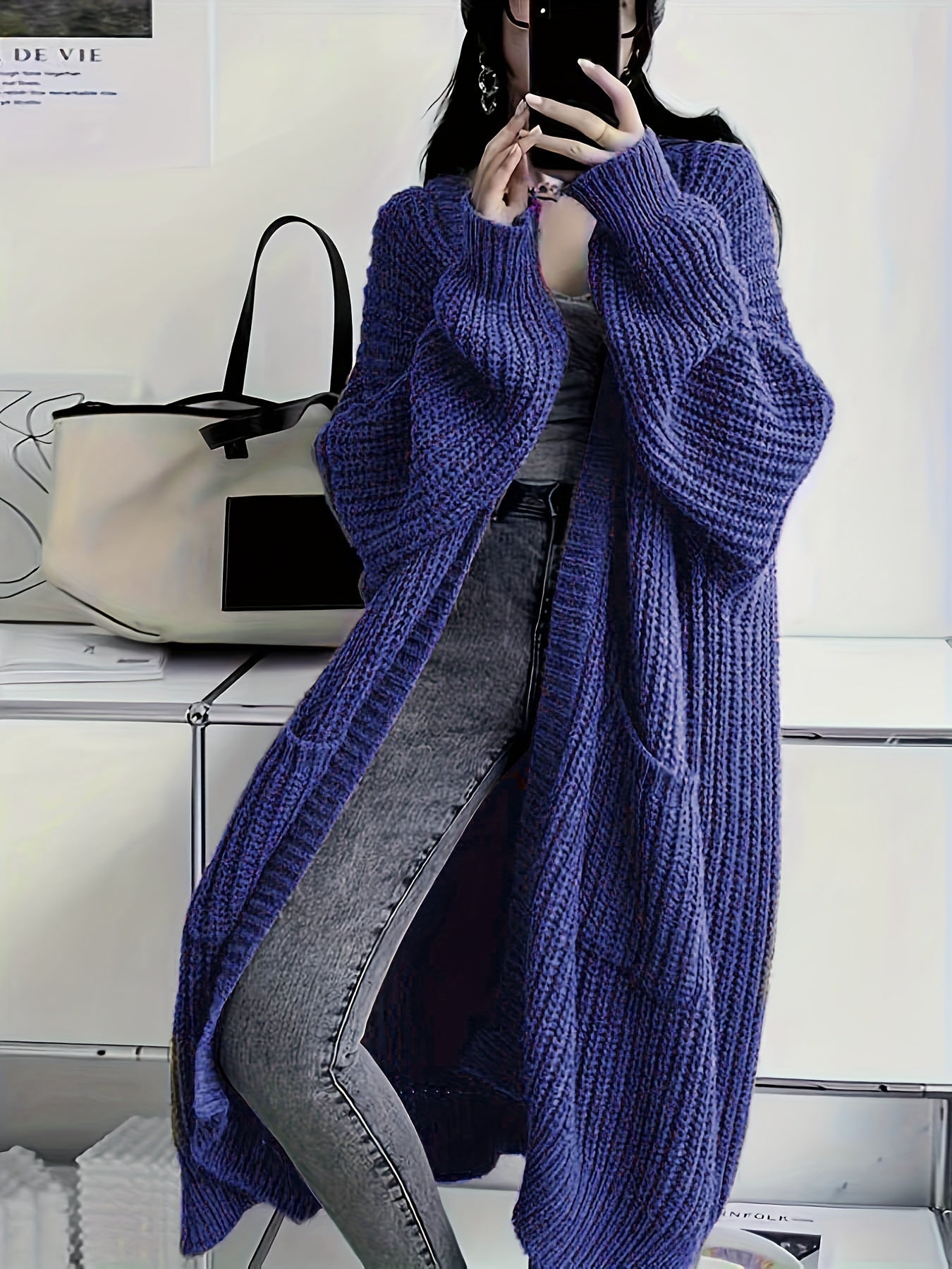 Solid Open Front Loose Knit Cardigan FJ3541 Furdela