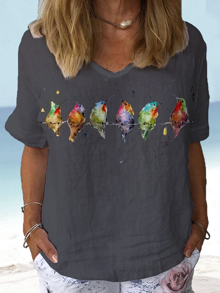 Women's Watercolor Hummingbirds Print Lounge Top F4153