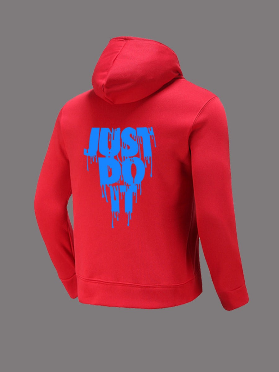 Just Do It Letter Print Kangaroo Pocket Print Hoodie AR501