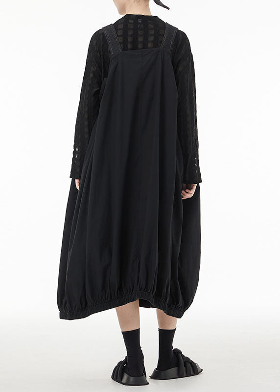 Art Black Oversized Patchwork Cotton Strap Dress Summer LC0127