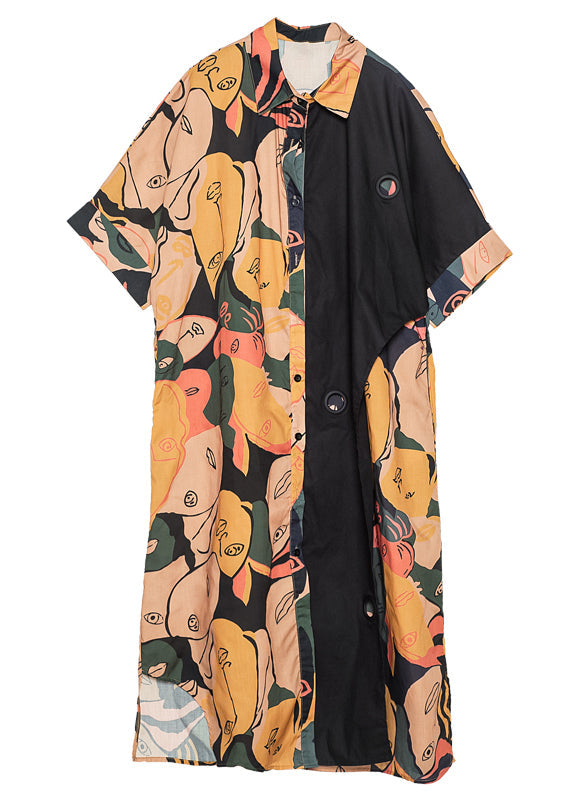 Art Colorblock Peter Pan Collar Patchwork Print Cotton Shirt Dress Spring LY0285