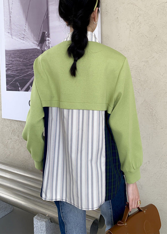 Art Peter Pan Collar Striped Patchwork Button Shirts Long Sleeve LY0799