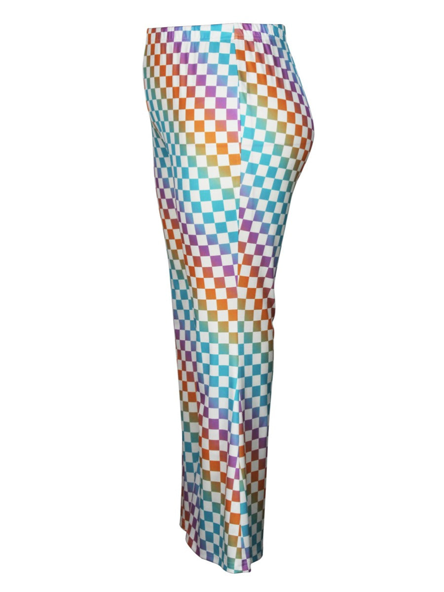 Plus Size High Waist Gradient Plaid Print Flared Pants AC203