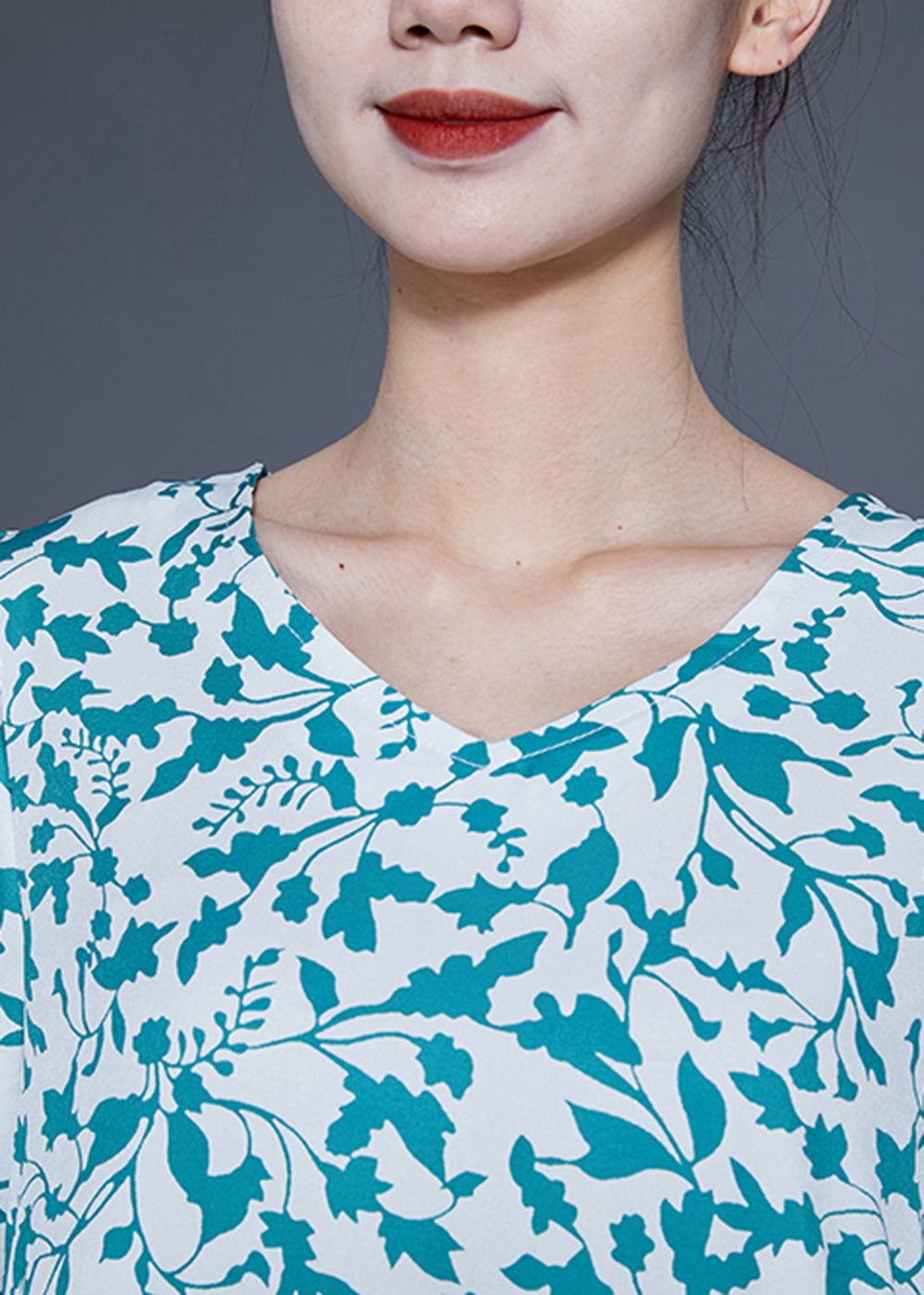 Beautiful Blue Print Tie Waist Pockets Silk Dress Bracelet Sleeve LY1820