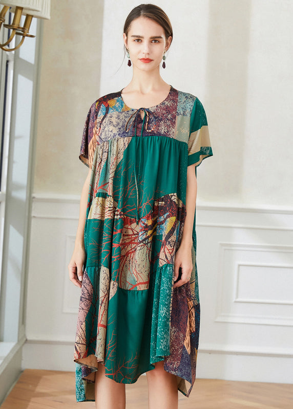 Beautiful Colorblock Asymmetrical Patchwork Tie Dye Chiffon Dresses Summer LY0291