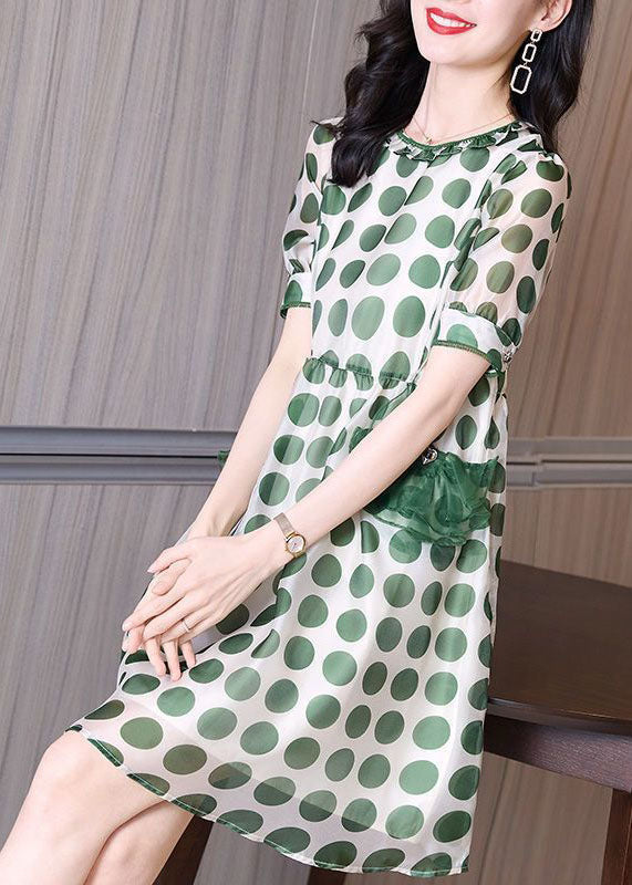 Beautiful Green Print Tulle Patchwork Chiffon Cinched Dress Summer FR2011
