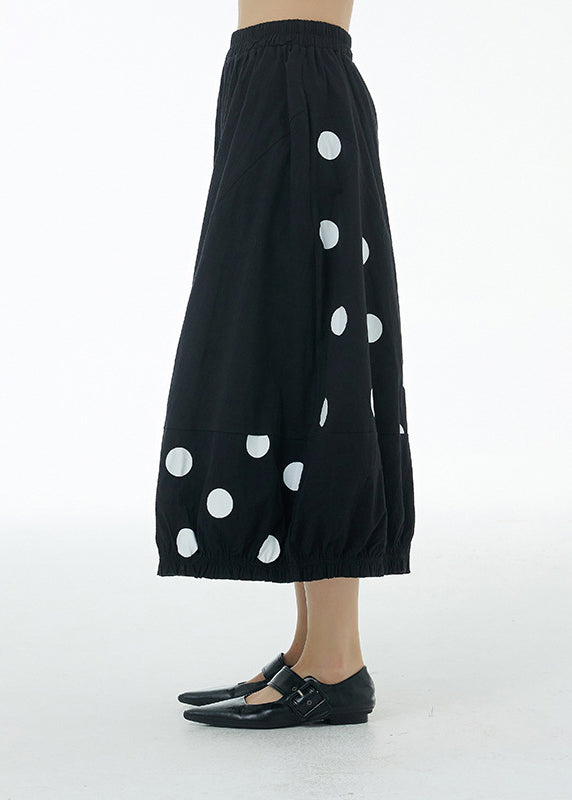 Black Elastic Waist Cotton Wide Leg Pants LY1176