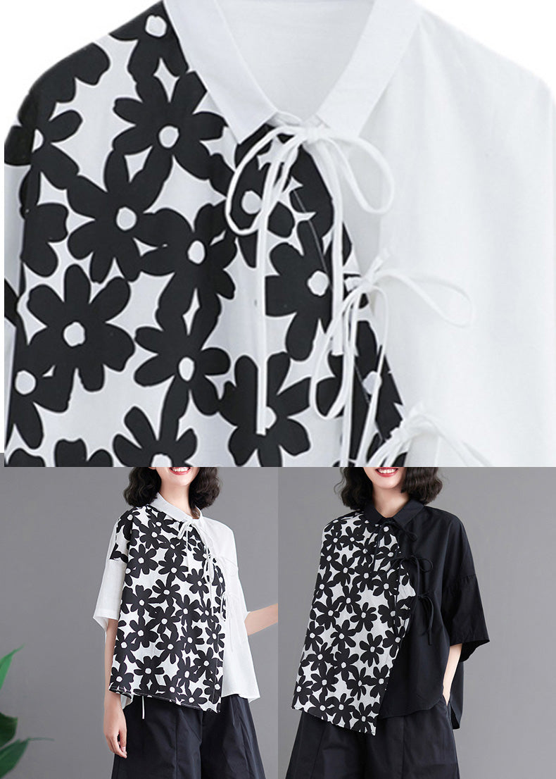 Black Patchwork Tie Waist Shirt AC2087