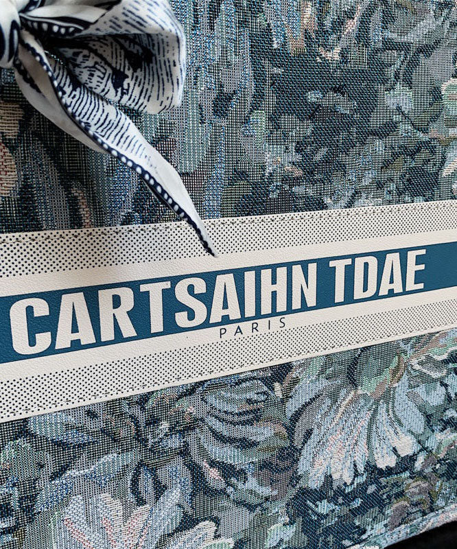 Blue Zippered Patchwork Paitings Canvas Satchel Handbag LY1934