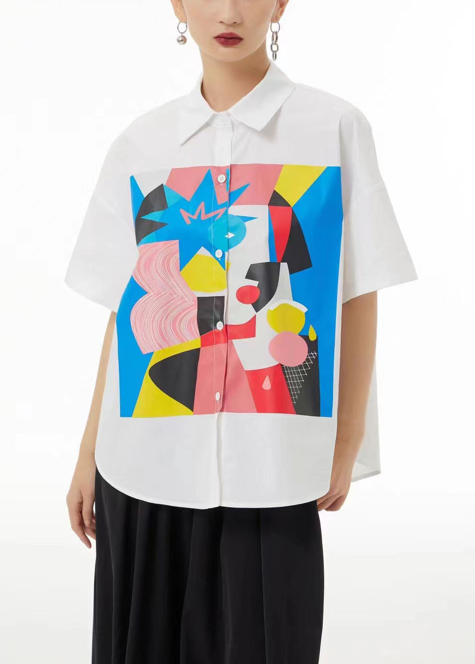 Bohemian Black Oversized Print Cotton Shirt Summer LC0128