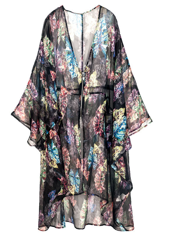 Bohemian Black Oversized Print Hollow Out Tulle Cardigan Summer LY0326
