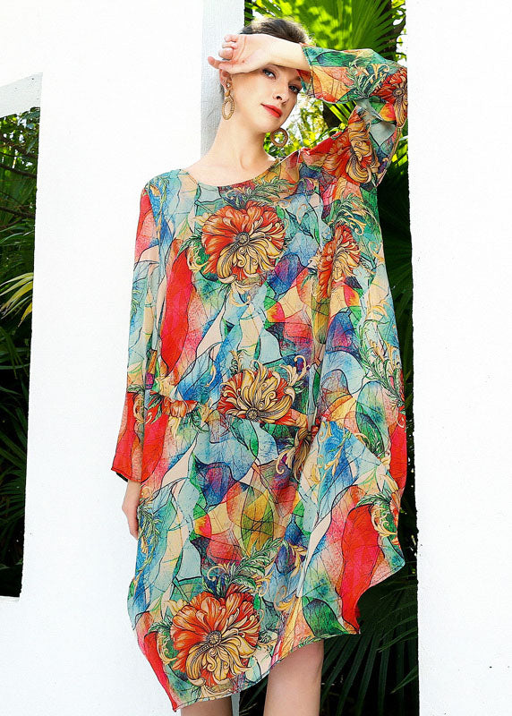 Bohemian Red Oversized Print Chiffon Beach Dress Summer LY0346