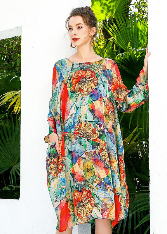 Bohemian Red Oversized Print Chiffon Beach Dress Summer LY0346
