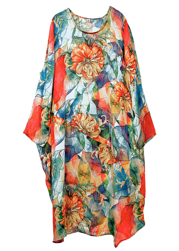 Bohemian Red Oversized Print Chiffon Beach Dress Summer LY0346